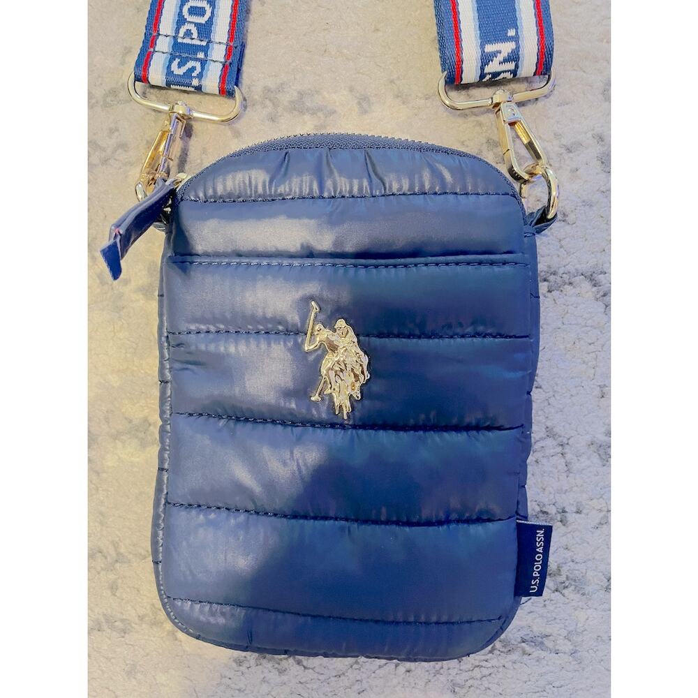 U.S. Polo Assn Navy Quilted Nylon Phone Crossbody Bag w Zipper Pouch - Picture 2 of 4
